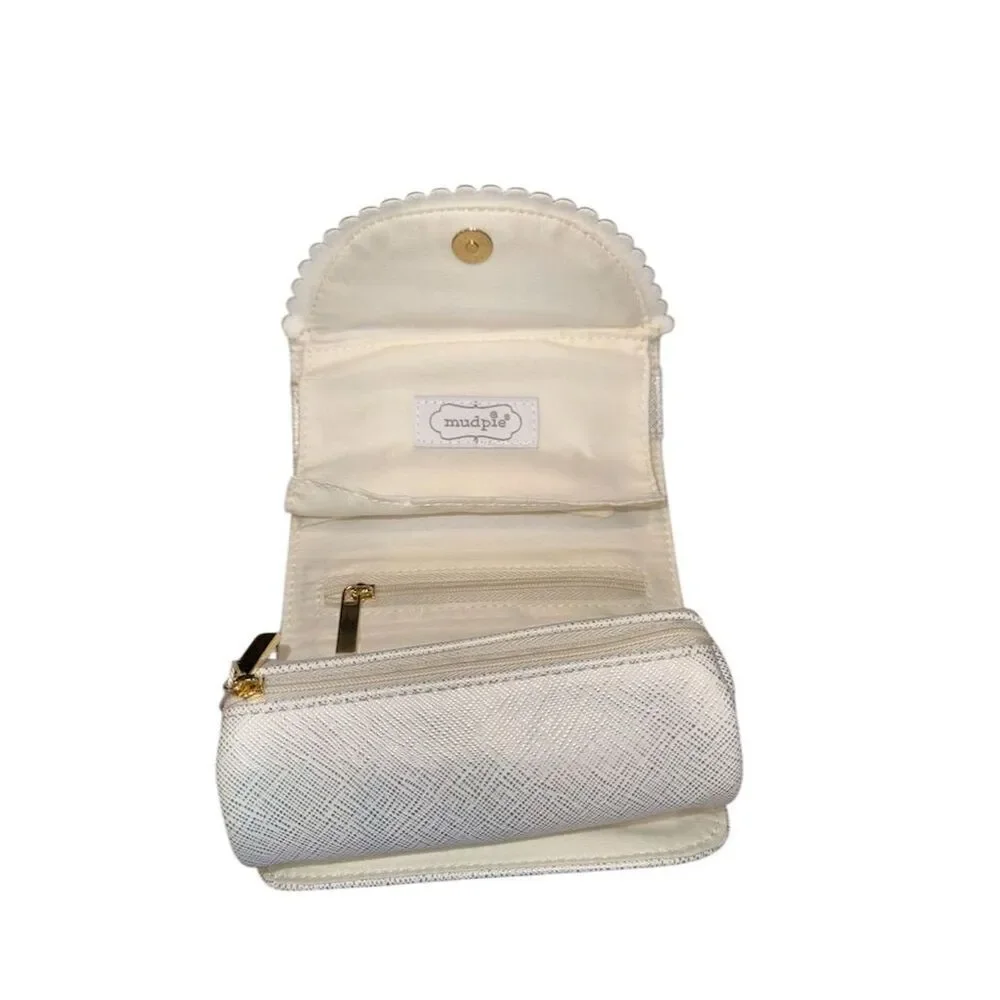 Mud Pie Gold Cream Faux Leather Jewelry Organizer Magnetic Closure